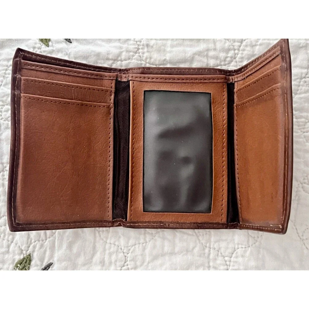 Vintage 1990s Green Bay Packers Genuine Leather Trifold Wallet Brown NFL Patina